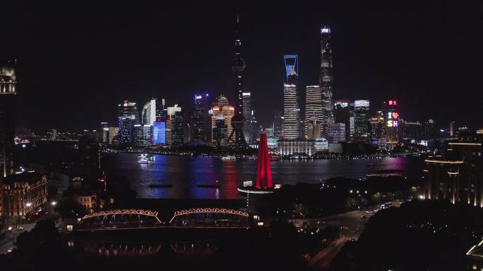 上海航拍外滩大全景大气大厦夜景