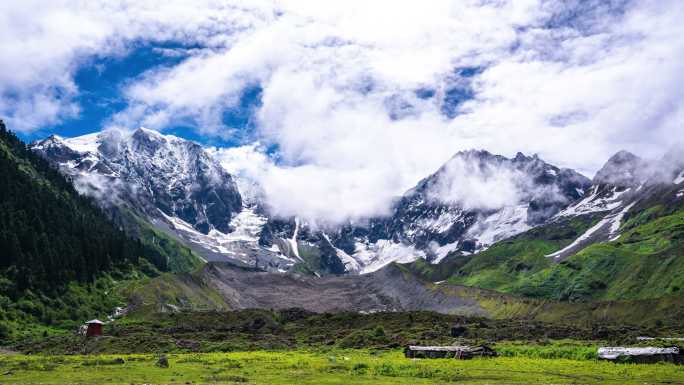 西藏蓝天白云雪山自然风光延时冰川4k高清
