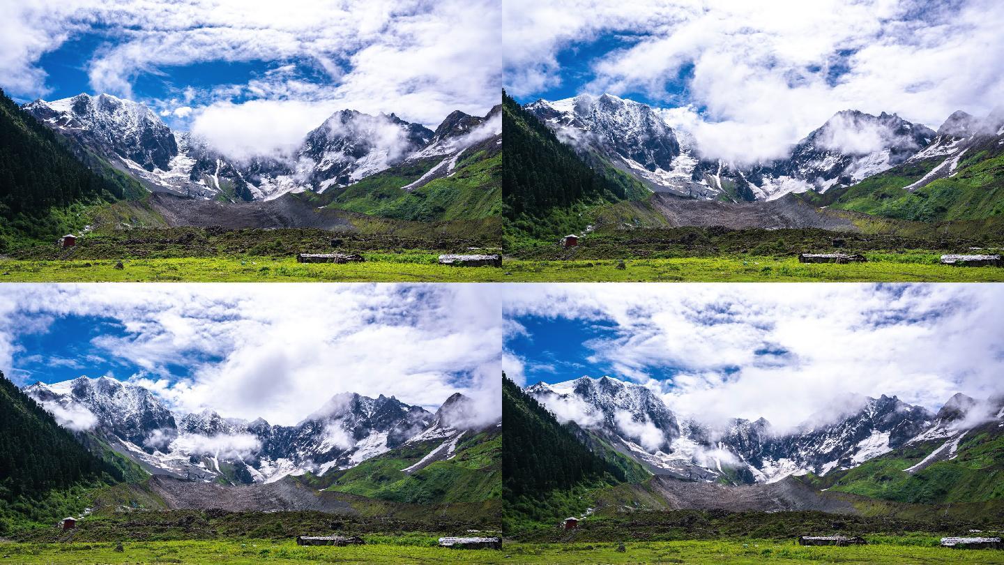 西藏蓝天白云雪山自然风光延时冰川4k高清