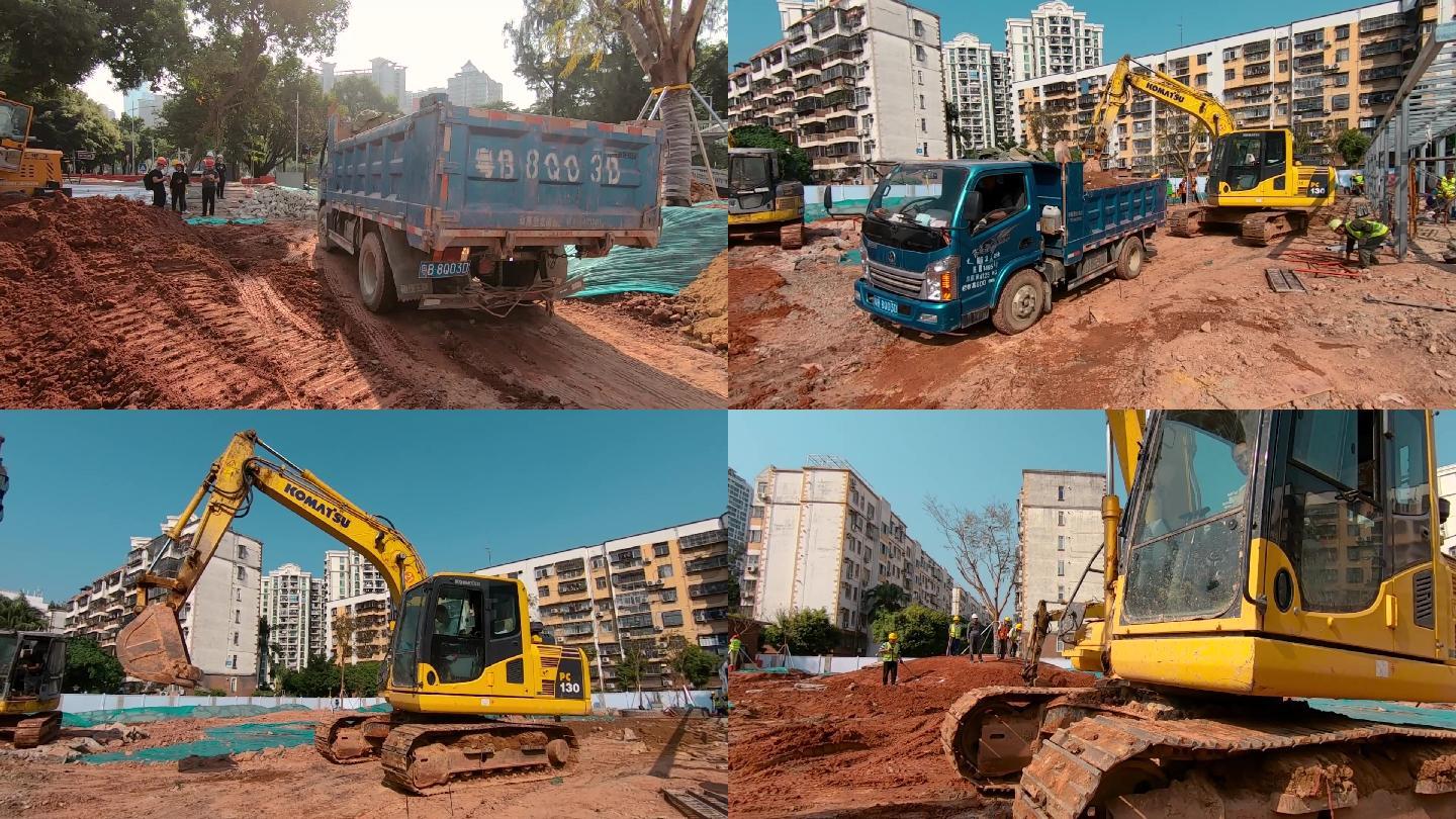 深圳建设，拉土车和挖土机