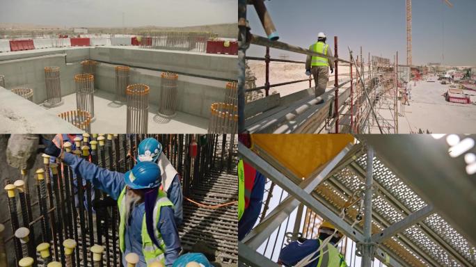 基建施工体育馆球场施工建筑工人