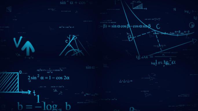 蓝色科技感数学公式符号穿梭视频背景