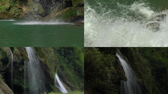 4K大山清澈的瀑布山泉水