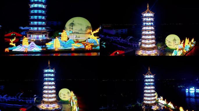 18元-4k江南苏州周庄古镇灯会夜景航拍