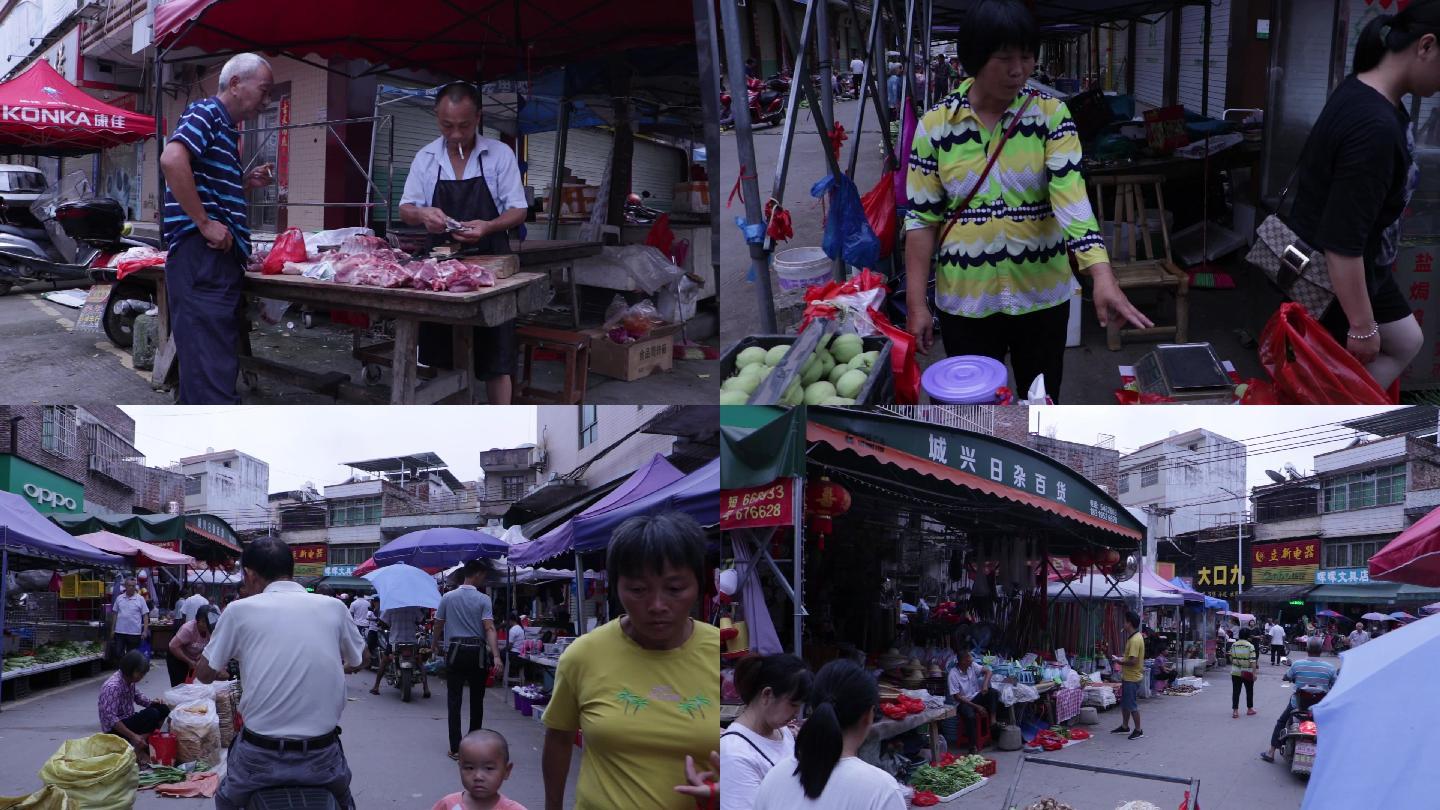 热闹的农村菜市场赶集卖菜买菜视频素材实拍
