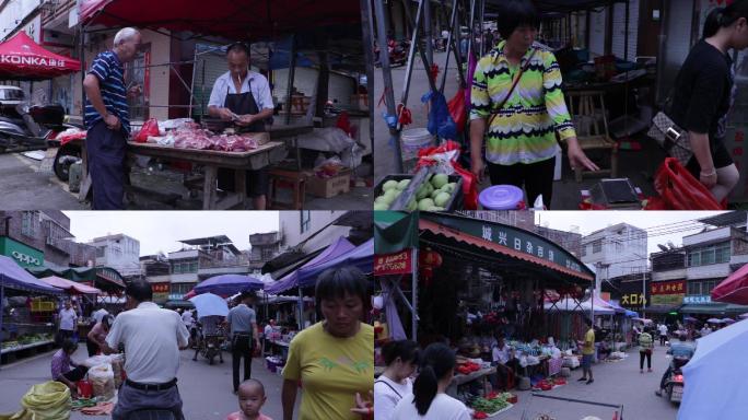 热闹的农村菜市场赶集卖菜买菜视频素材实拍