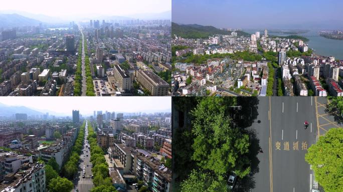 富阳桂花西路城市街景航拍