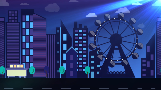 蓝色城市之夜摩天轮背景视频