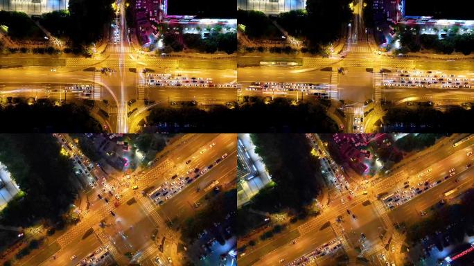 十字路口夜景延时摄影4K航拍