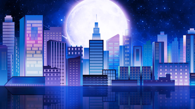 城市夜景星空月亮LED视频