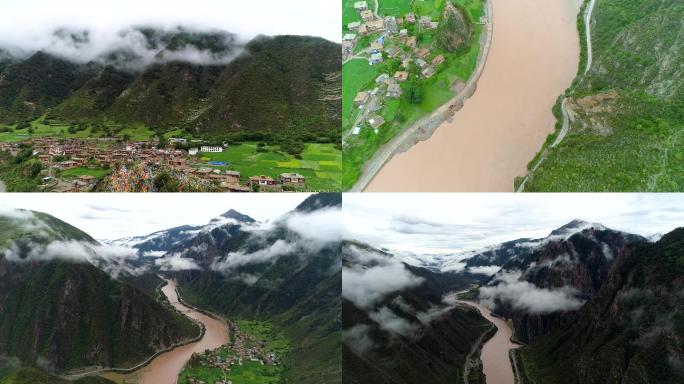 高空航拍川藏线岗托川藏交界处