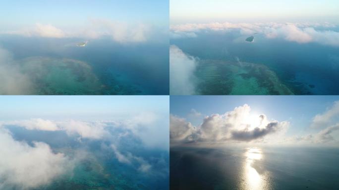 鸟瞰航拍南海西沙群岛七连屿岛屿