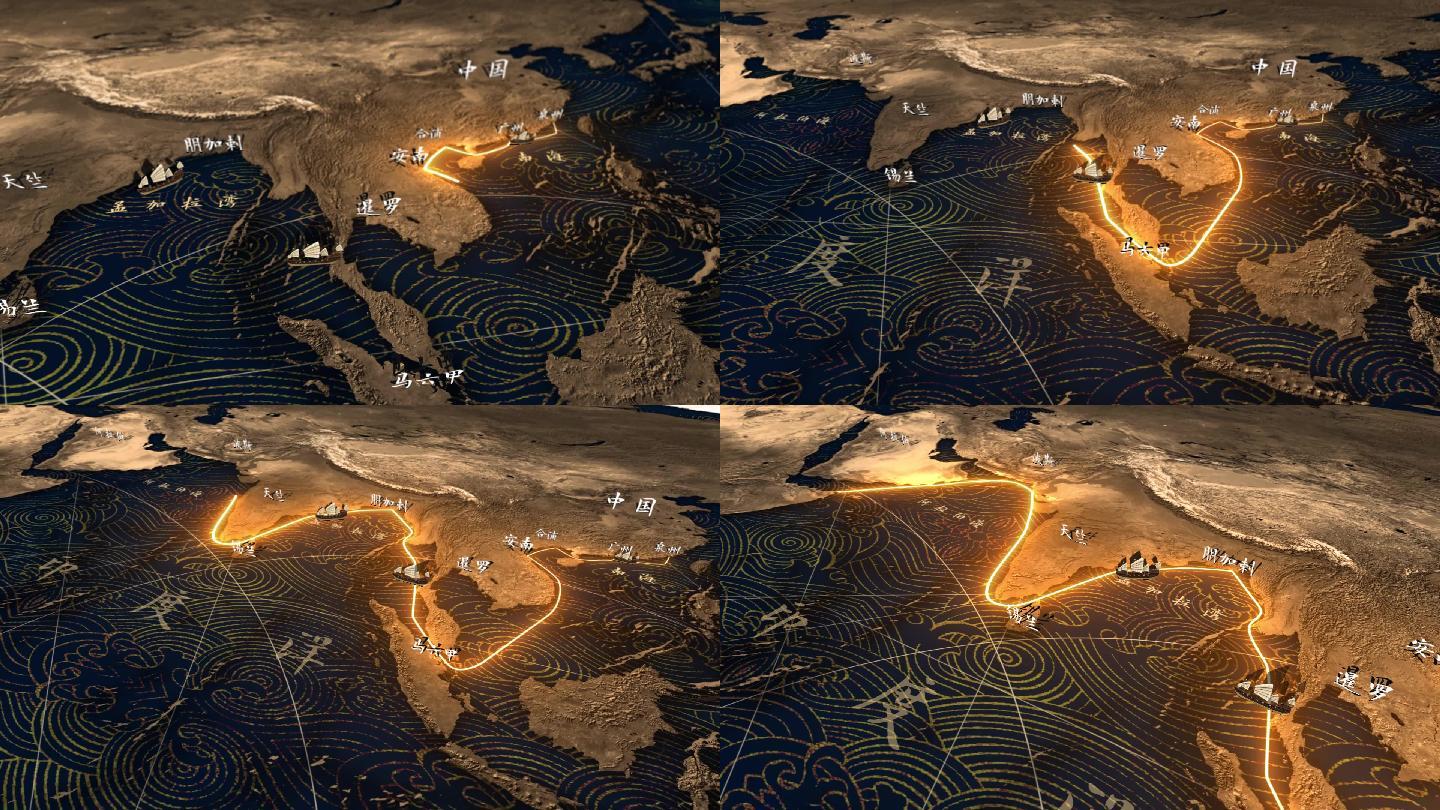 海上丝绸之路AE【中式纹理手绘地图】