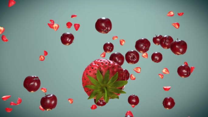 草莓和苹果掉落