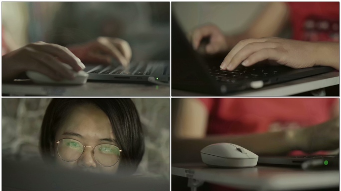 疫情期间美女在家办公用电脑敲键盘