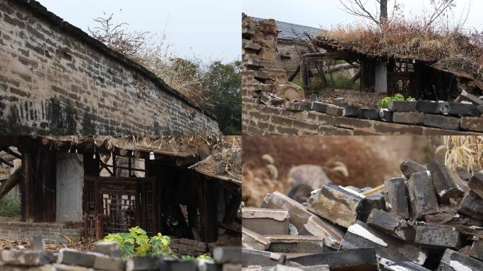 倒塌废弃破瓦片农村萧瑟，萧条，老墙空境