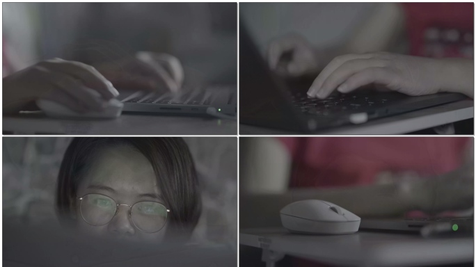 疫情期间美女在家办公用电脑敲键盘SLOG