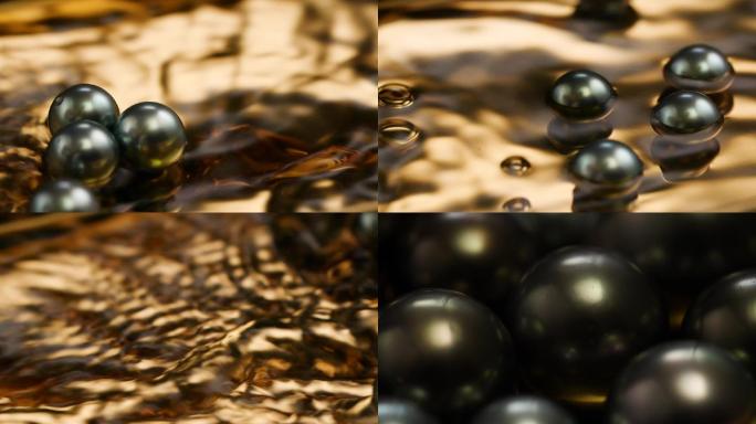 金色水中背景下的大溪地黑珍珠视频素材