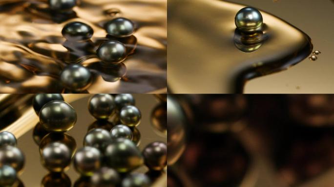 水中的黑珍珠在金色盘子里视频素材
