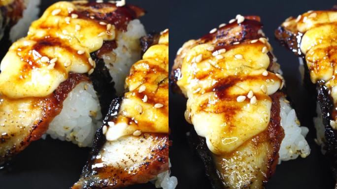 竖拍竖屏烤鳗鱼饭日式料理寿司