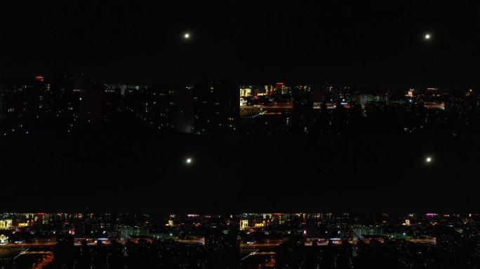 中秋城市夜晚与月亮