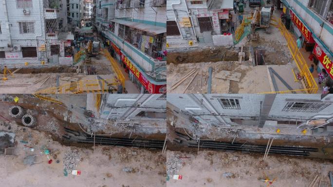 4k航拍深圳建设城中村下水道填埋雨污分流