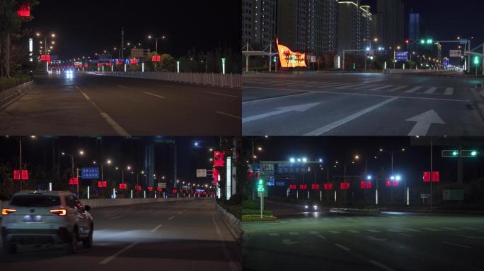 【4K】城市夜里空荡的街道行驶车辆