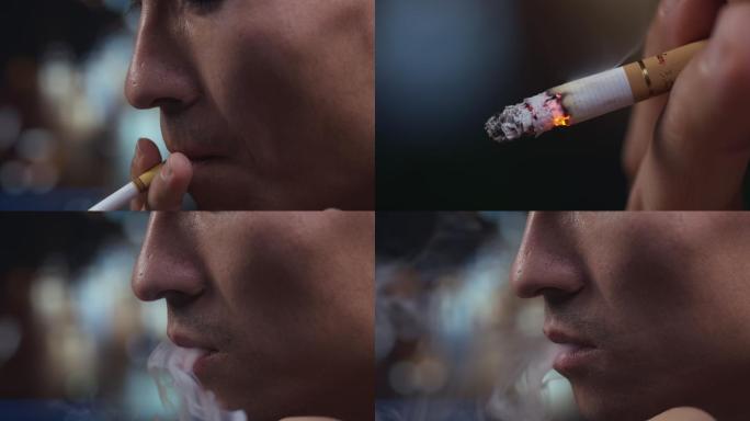4K夜晚抽烟吸烟压力压抑的男人