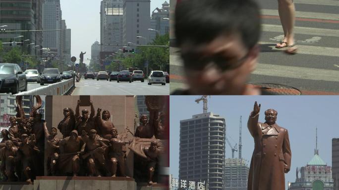 沈阳中山广场雕像车流街景实拍素材