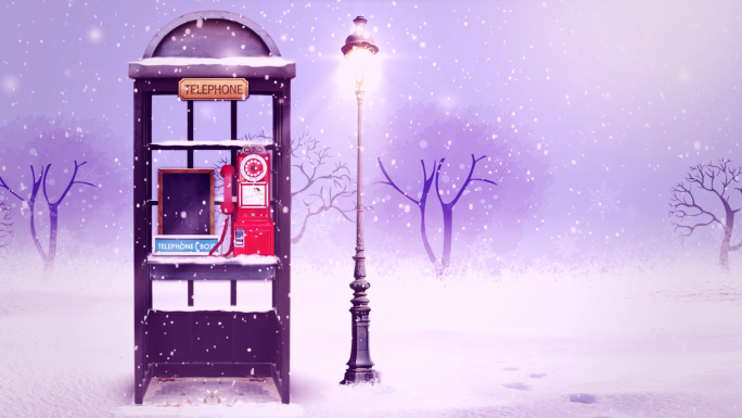 温馨抒情电话亭路灯街道下雪背景
