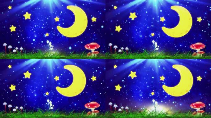 梦幻卡通月亮星空萤火虫背景