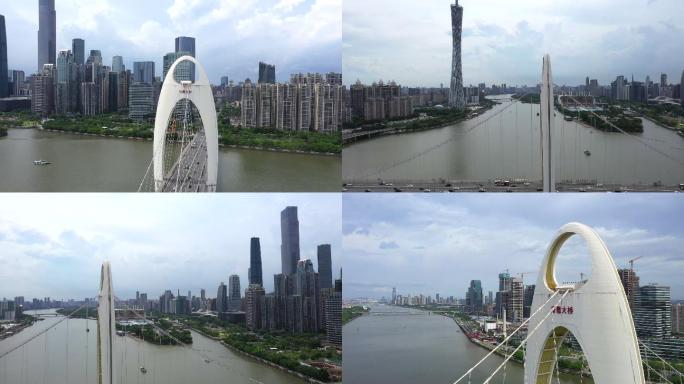 猎德大桥多角度航拍广州地标跨江桥梁