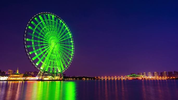 蠡湖公游乐园摩天轮日转夜夜景4K延时摄影