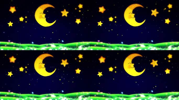 梦幻卡通月亮星星草地夜色背景