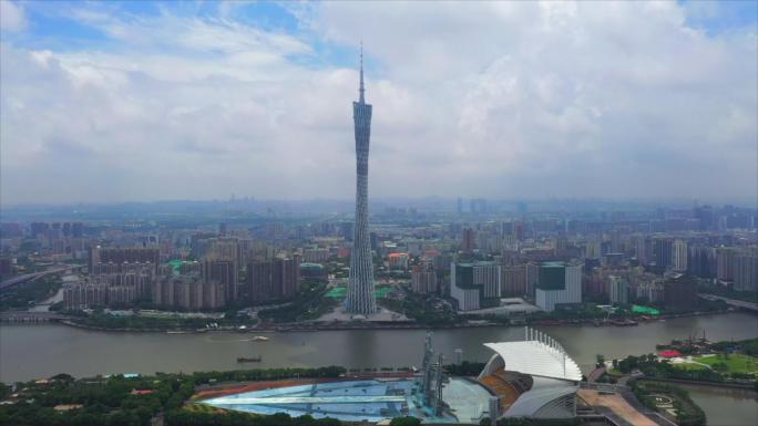 广州城市空境航拍地标建筑广州塔楼房