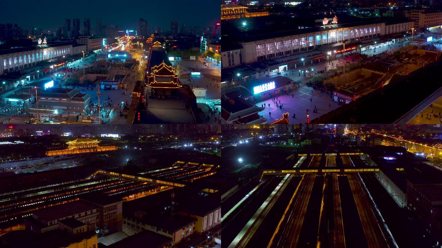 合集_西安火车站夜景4K航拍