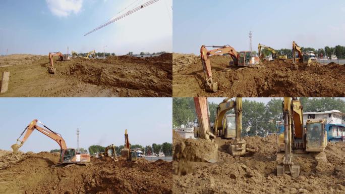【4K】工地大型挖掘机挖土施工