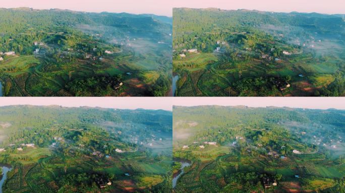 航拍山间坐落的村庄丨4K丨航拍原创