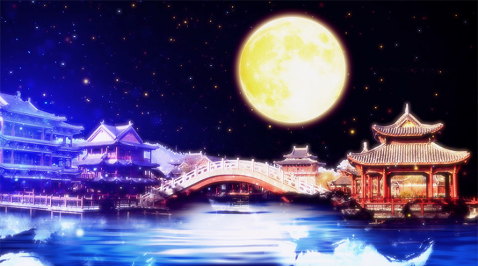 中国古建筑月亮月夜背景