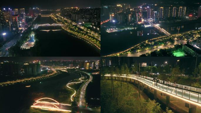 航拍衡阳网红桥夜景