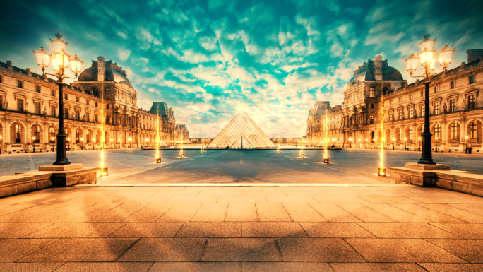 巴黎世家卢浮宫欧式建筑艺术展览背景