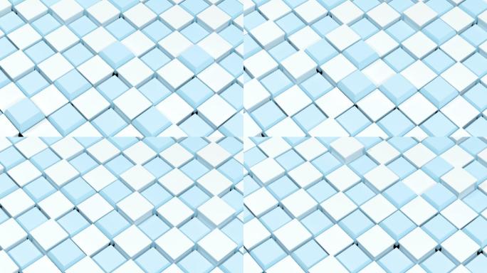 起伏变化的蓝白相间方块背景3D渲染