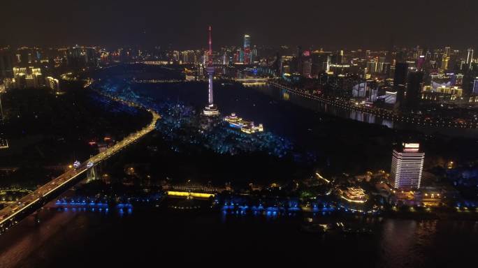 4k武汉夜景龟山电视塔航拍原素材