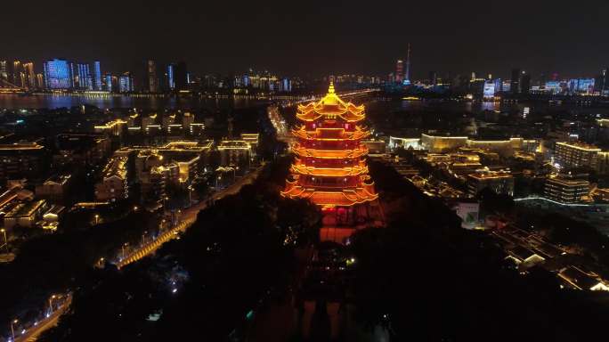 4K-武汉黄鹤楼夜景航拍-原素材