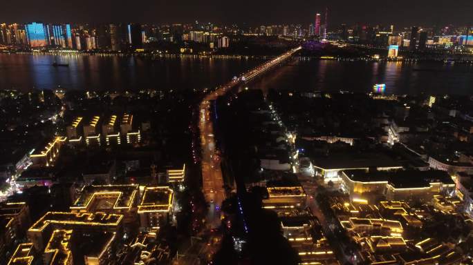 4K-武汉黄鹤楼长江大桥夜景航拍