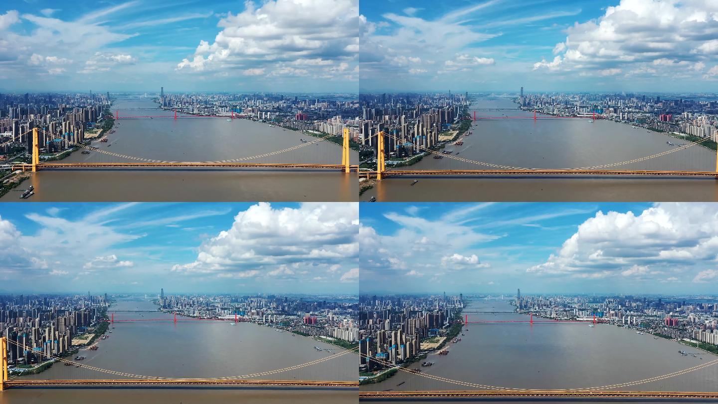 航拍武汉长江两岸六桥延时摄影