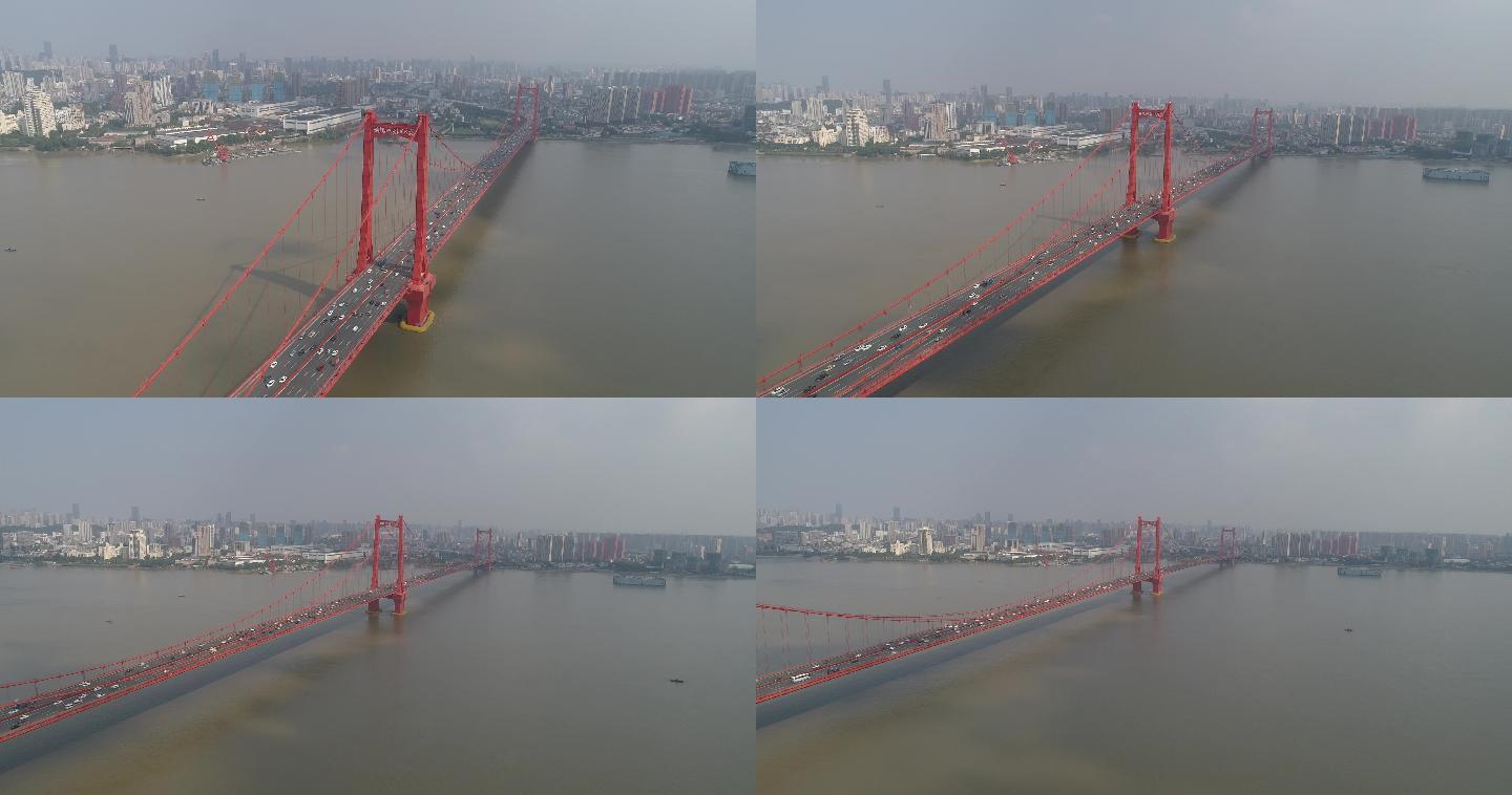 武汉鹦鹉洲长江大桥国庆节航拍原素材
