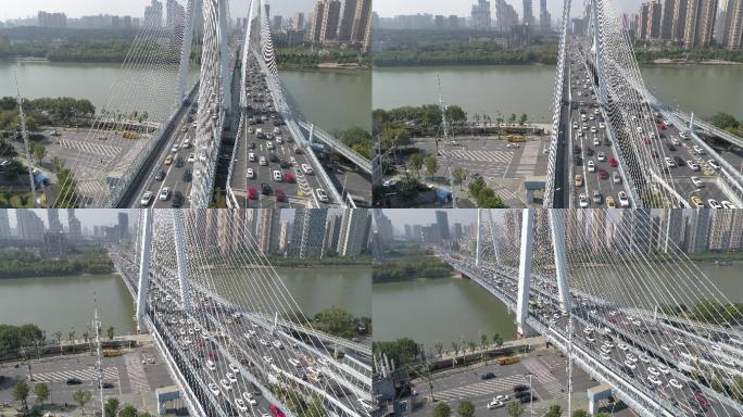 武汉国庆节道路返程车流航拍4K原素材