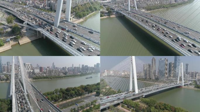 4K武汉汉江月湖桥航拍原素材