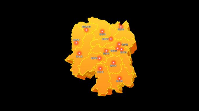 湖南省地图三维立体地图区域通道视频金色